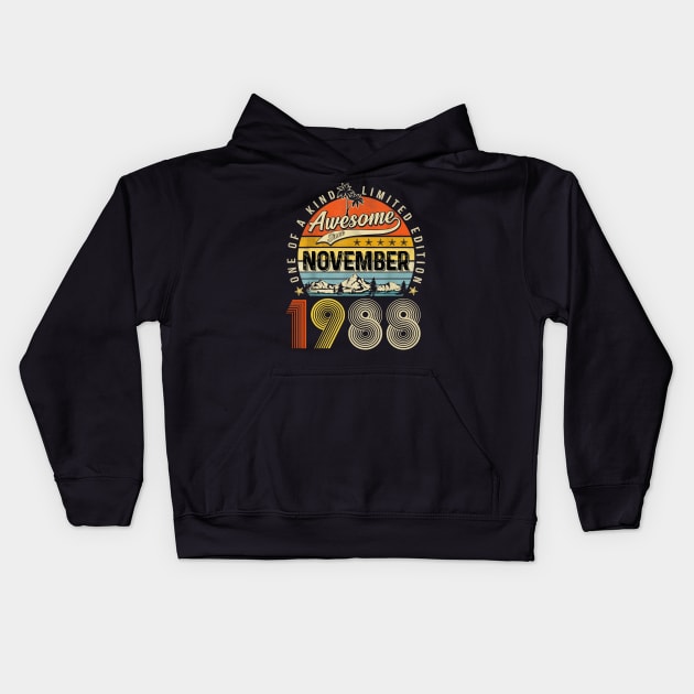 Awesome Since November 1988 Vintage 35th Birthday Kids Hoodie by Red and Black Floral
